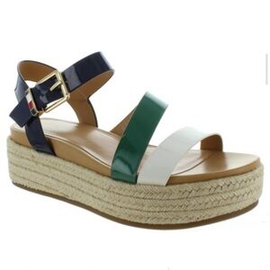 Tommy Hilfiger Marri Flatform espadrille navy, green and white strap sandal